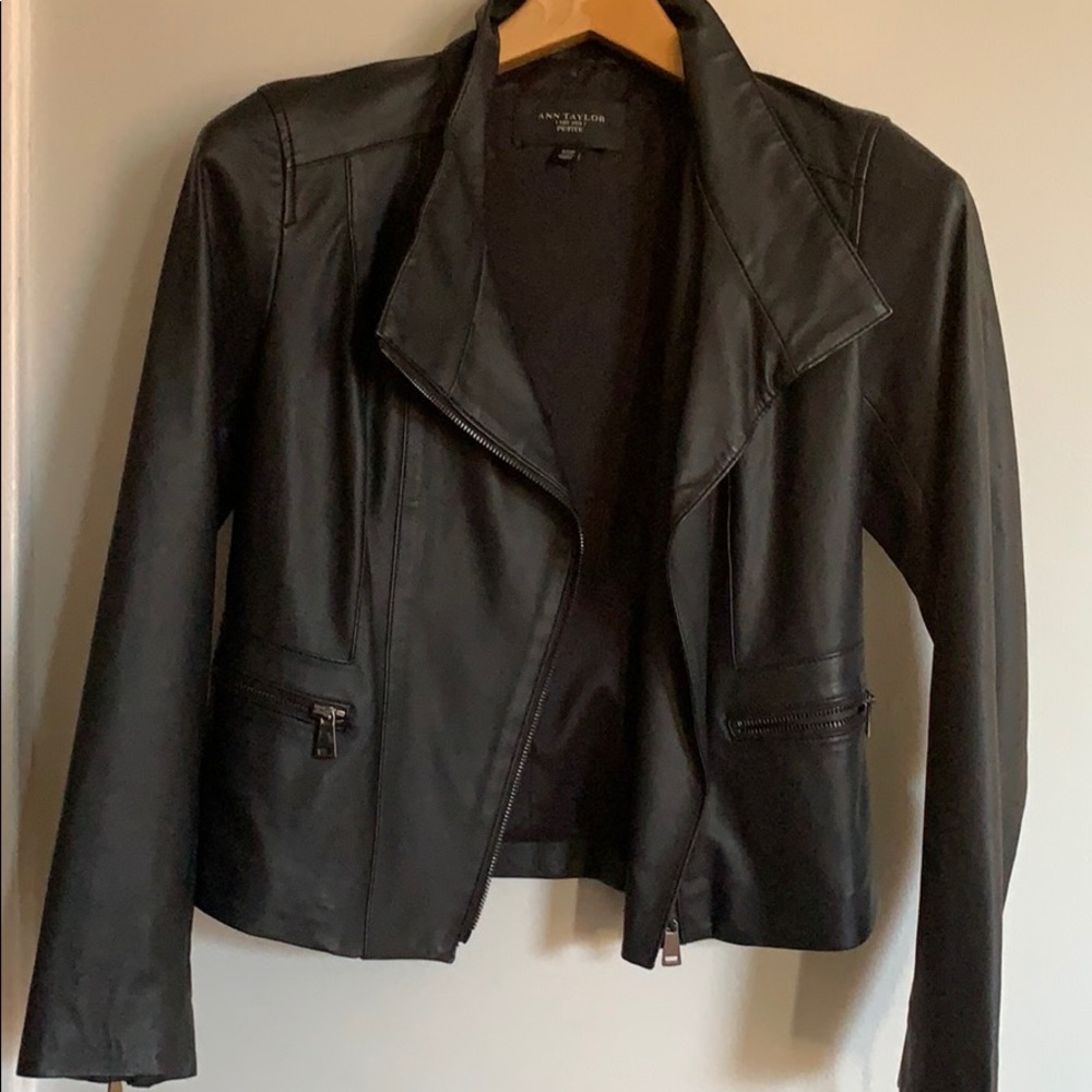 Ann Taylor faux leather zip jacket petite xs